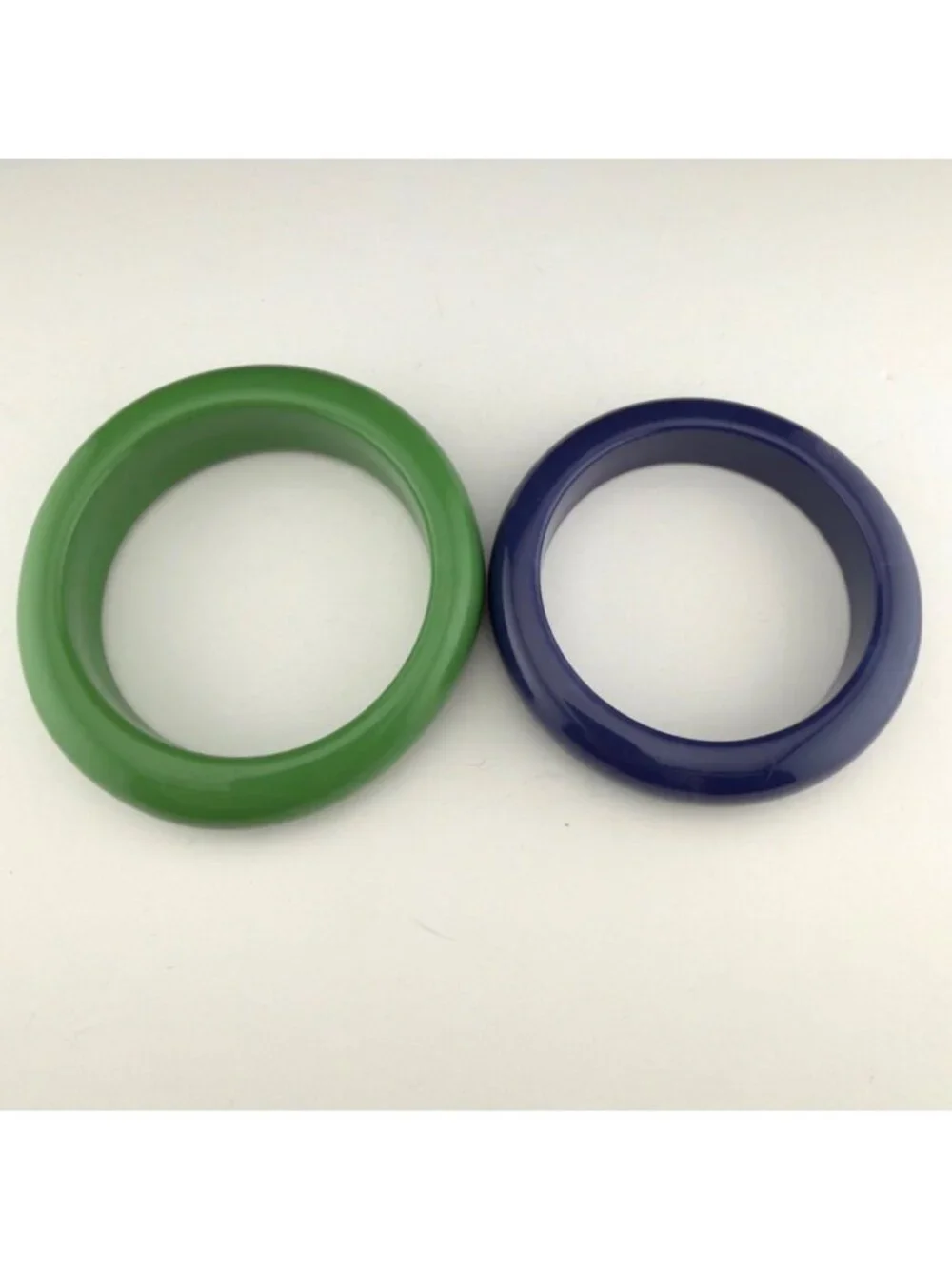 Vintage Lucite Green Blue Bangle Bracelet Set Chunky Acrylic Marbled Mid Century